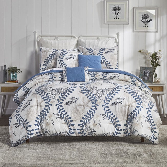 Caspian Collection 100% Microfiber Nautical 6 Piece Comforter Set, BLUE, hi-res image number 0