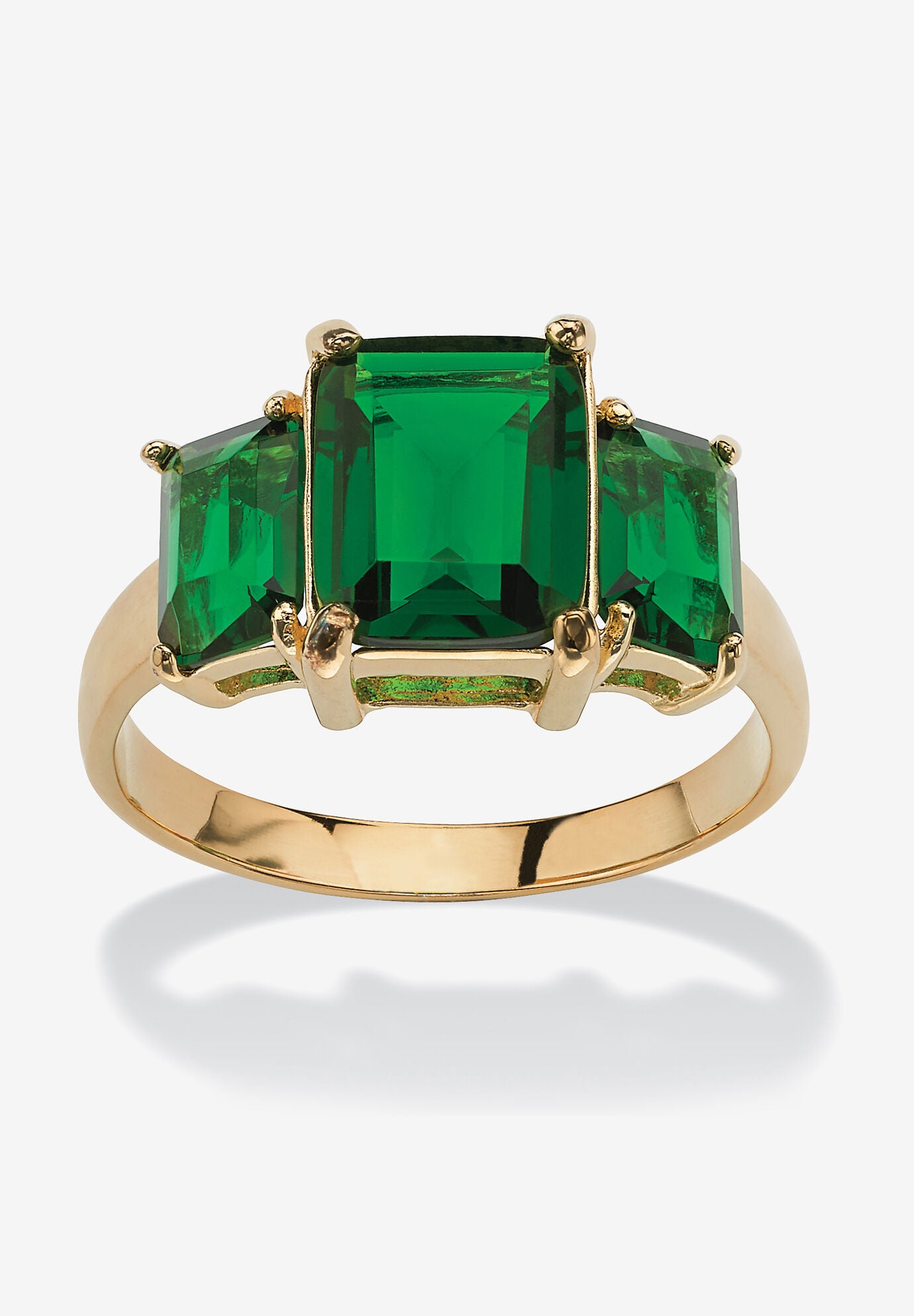 Yellow Gold-Plated Simulated Emerald Cut Birthstone Ring, MAY, hi-res image number 0