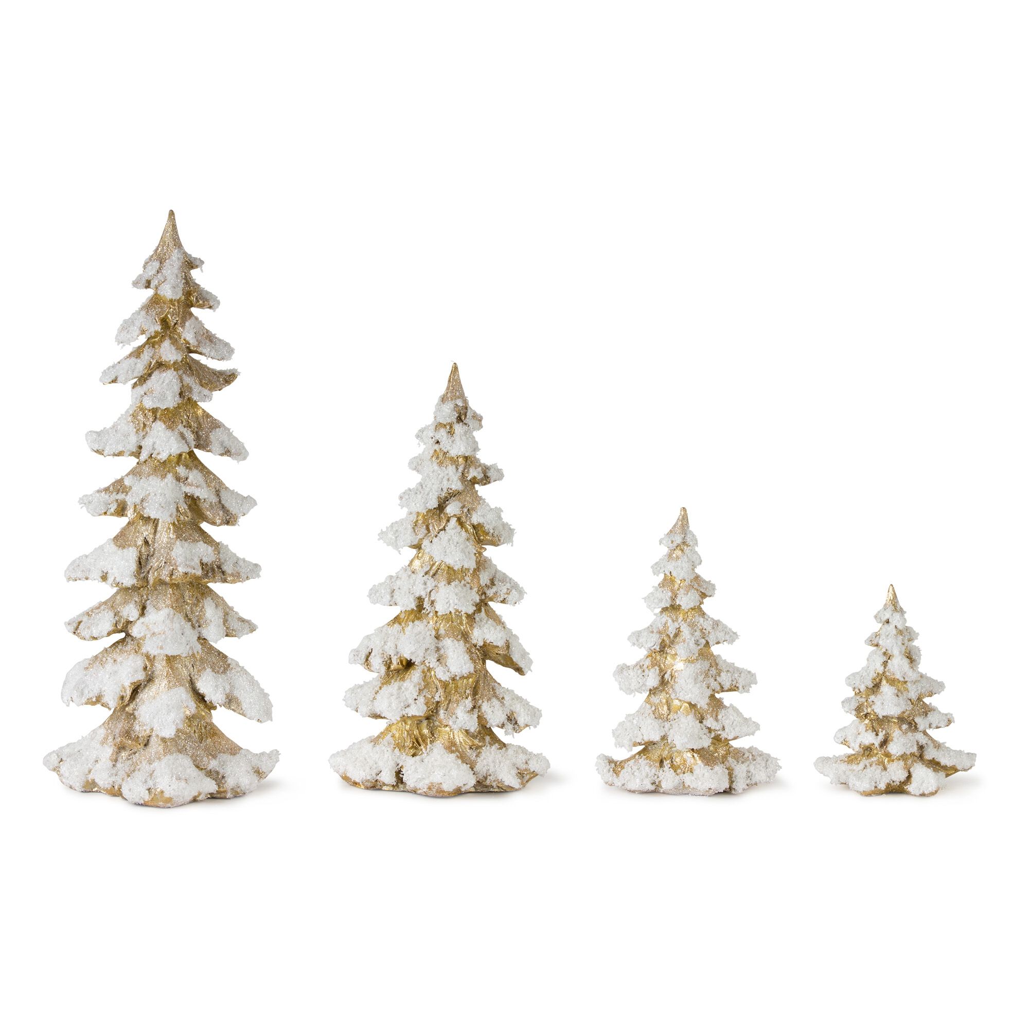 Gold Flocked Pine Tree Decor (Set of 4), GOLD WHITE, alternate image number 1