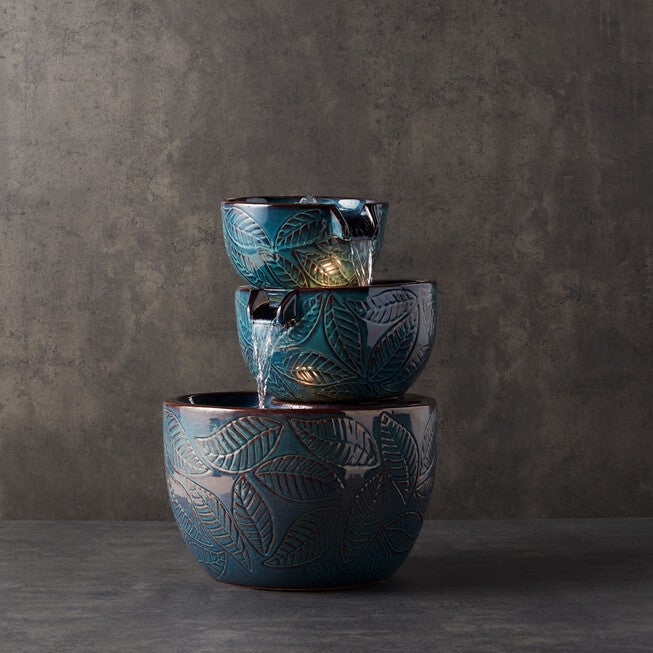 Ceramic Tiered Bowl Fountain With Leaf Design 22.5 inchesH, , on-hover image number null