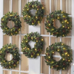 18" Pre-Lit Arrow-Tip Wreaths, Set of 6