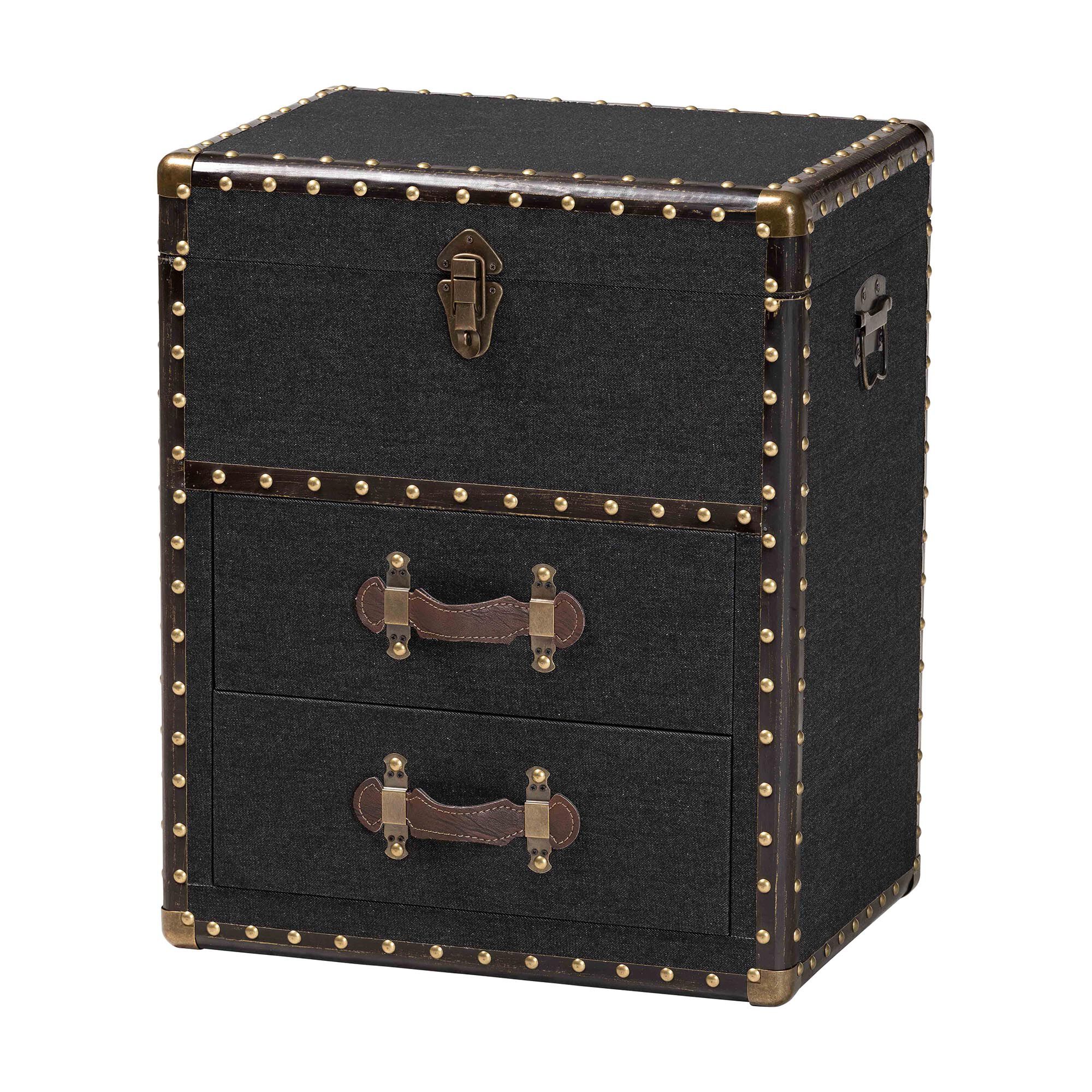 Agatha Vintage Coffee Canvas 2-Drawer Storage Trunk, BLACK, alternate image number 1