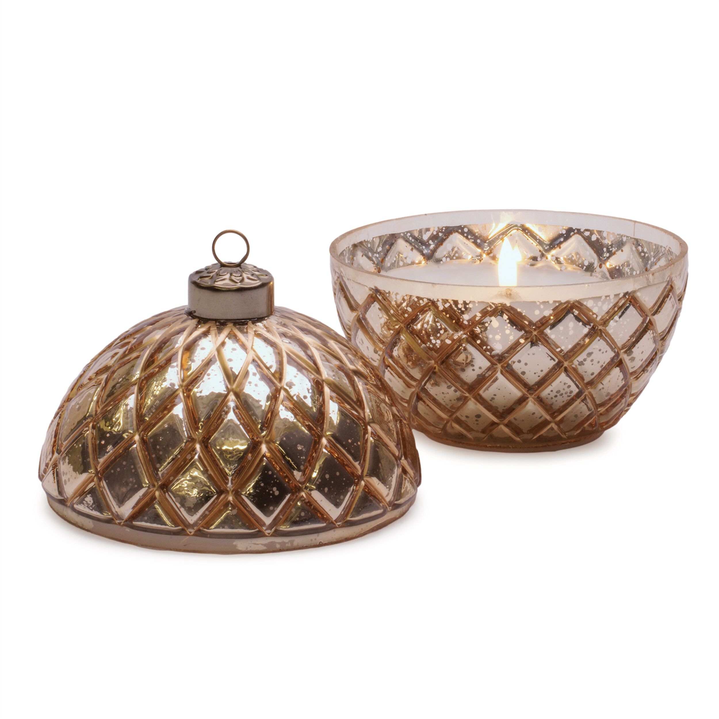 Glass Ornament with LED Candle Inside 5.75 inchesD, GOLD, alternate image number 2