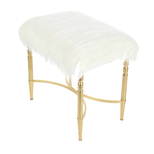 Gold Fur and Metal Contemporary Stool, 20x26x18, , alternate image number 3