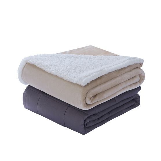 Soft Sherpa Reversible 15lb Weighted Blanket with Washable Cover , TAUPE IVORY, hi-res image number null