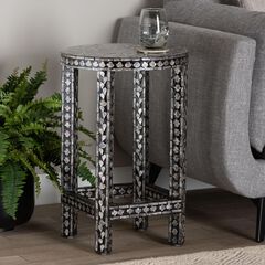 Elara Coastal Black and White Mother of Pearl Capiz Shell End Table