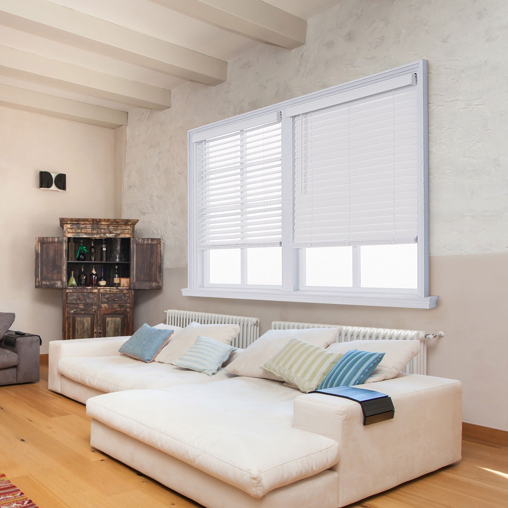 Cut-To-Width 2&frac12;" Distressed FW Blind, WHITE, hi-res image number 0