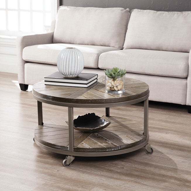 Konya Urban Industrial Round Cocktail Table, BROWN, hi-res image number null