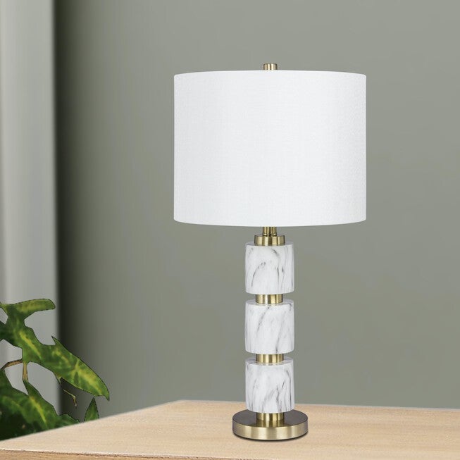 27 inches White Resin & Metal Table Lamp, WHITE MARBLE, hi-res image number null