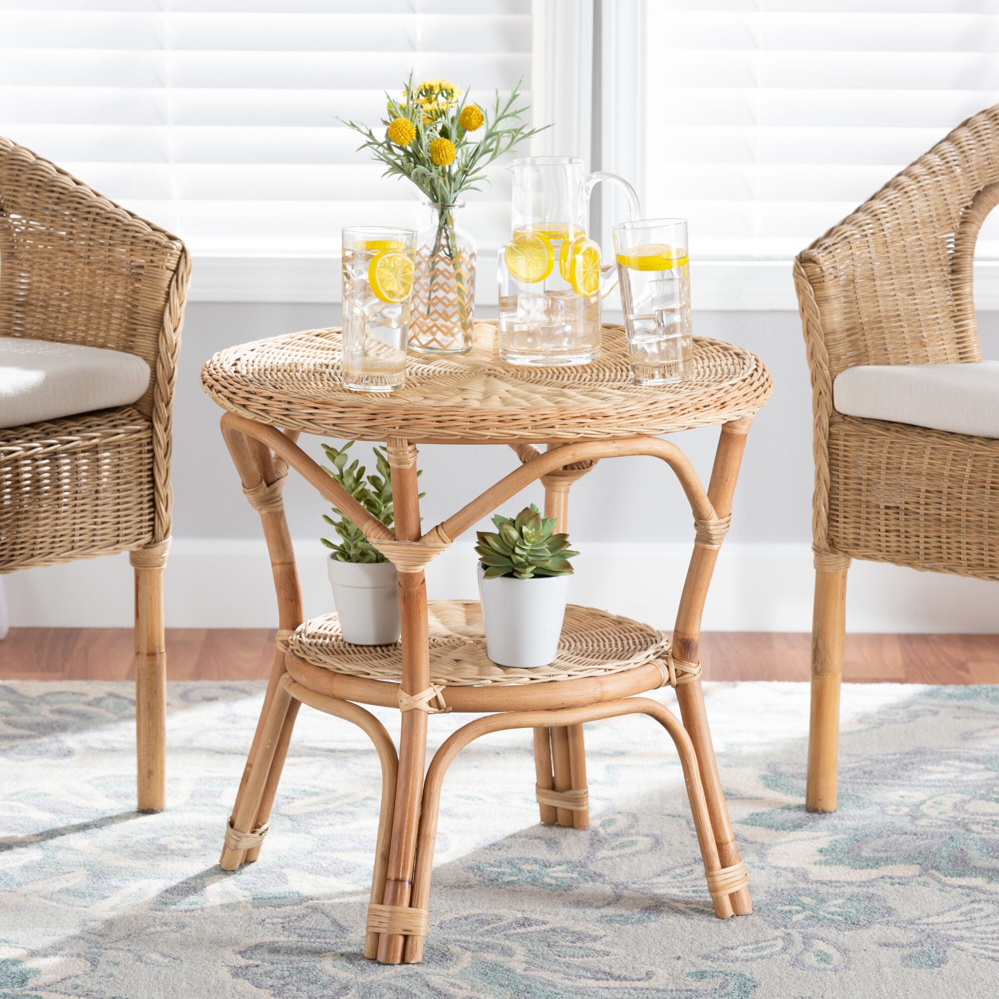 Abbey Modern Bohemian Natural Brown Antique Rattan Coffee Table, NATURAL BROWN, hi-res image number 0