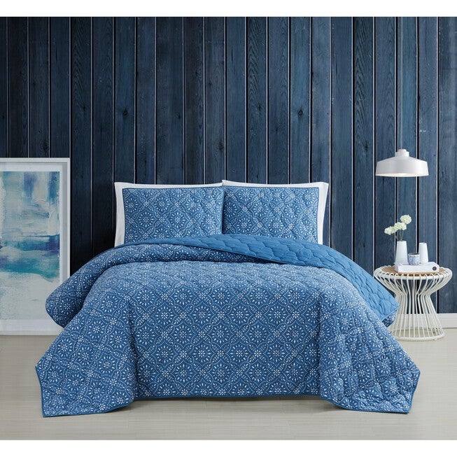 Katrine 3 Piece Quilt Set, BLUE, hi-res image number 0