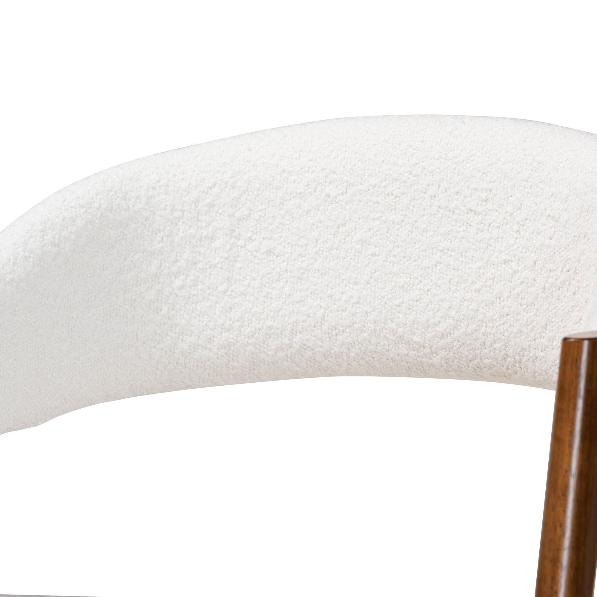 Virden Boucle Upholstered Dining Chair Set of 2- Mid-Century Modern Armchair with Solid Wood Frame and Curved Open-Back Design, WHITE, alternate image number 4
