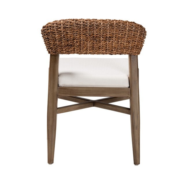 Chloe Modern Bohemian Walnut Brown Finished Mahogany Wood And Natural Rattan Dining Chair, , alternate image number null