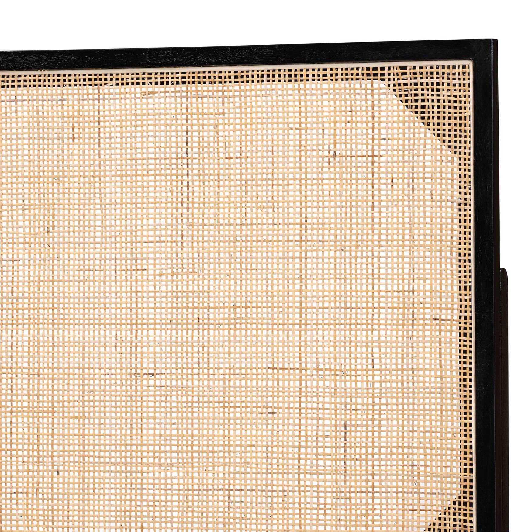 Aurelia Modern Bohemian Black Finished Bayur Wood And Natural Rattan Queen Size Headboard, , alternate image number 9