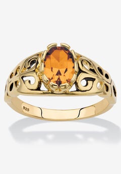 Gold over Sterling Silver Open Scrollwork Simulated Birthstone Ring