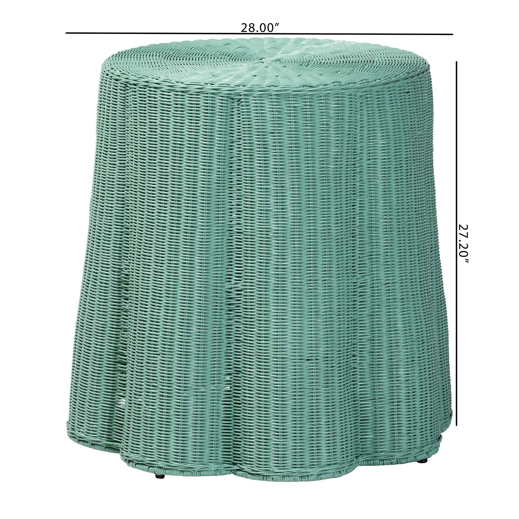 Palm Teal Green Scallop Natural Rattan Console Table, Round, TEAL GREEN, alternate image number 6