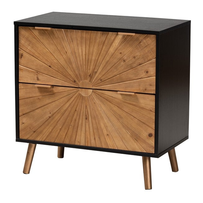 Richardson Mid-Century Transitional Two-Tone Black And Natural Brown Finished Wood 2-Drawer Storage Cabinet, NATURAL BROWN BLACK, hi-res image number 0