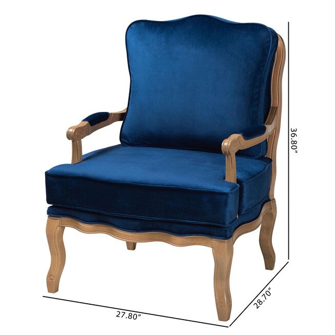 Jules Traditional Navy Blue Fabric And French Oak Brown Finished Wood Accent Chair, , alternate image number 9