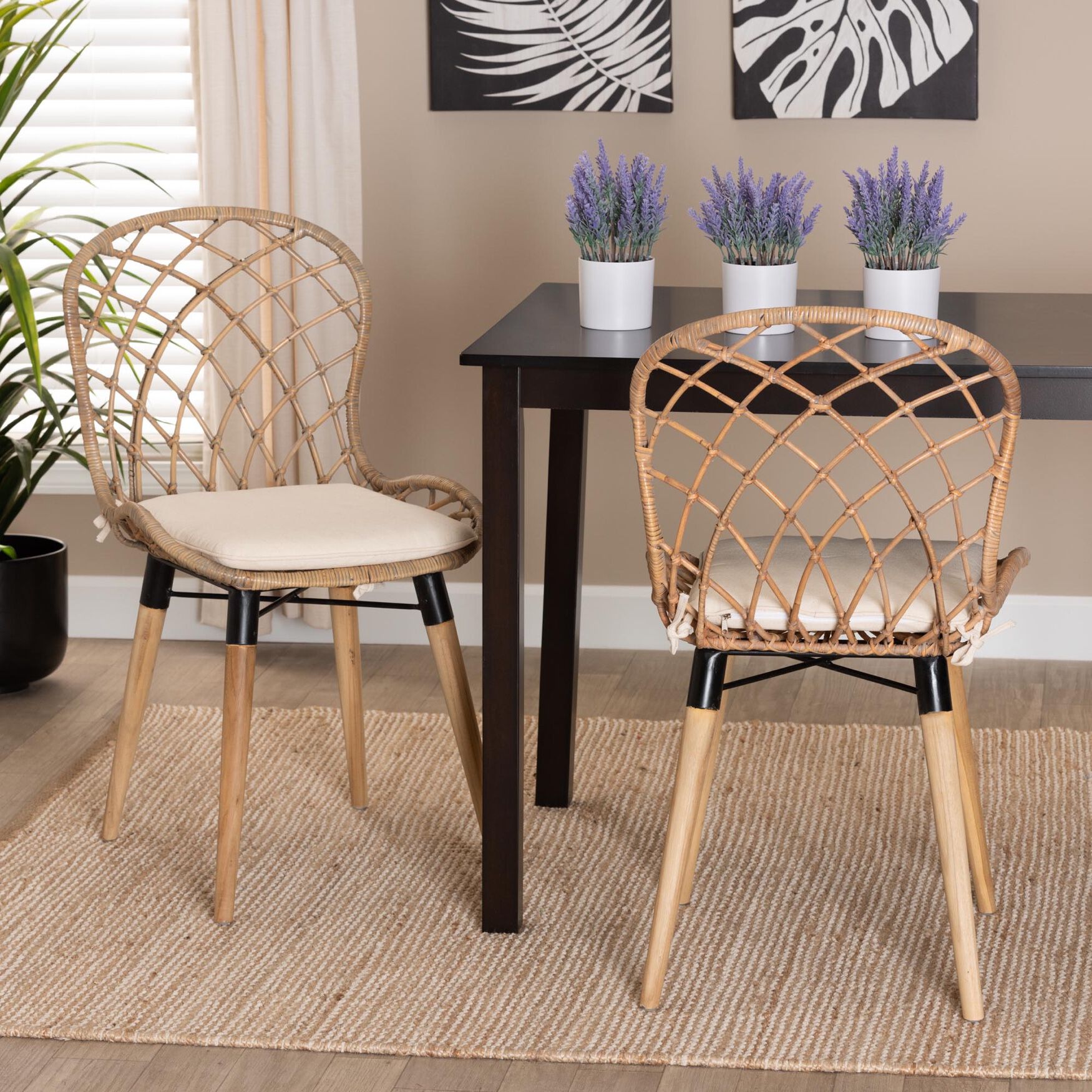 Sabelle Modern Bohemian Black Finished Rattan And Metal Dining Chair, , alternate image number 12
