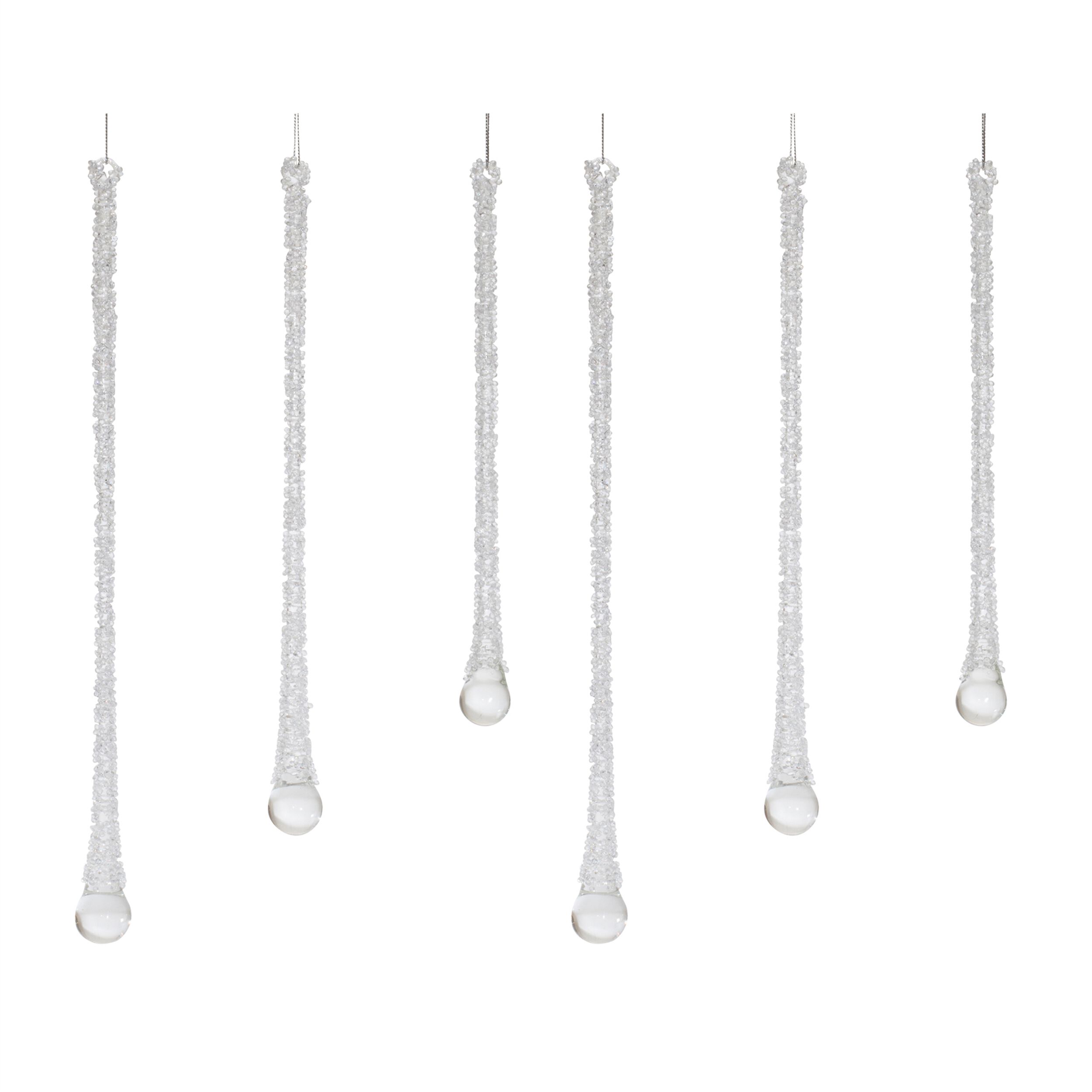 Clear Beaded Glass Icicle Drop Ornament (Set of 6), CLEAR, alternate image number 6
