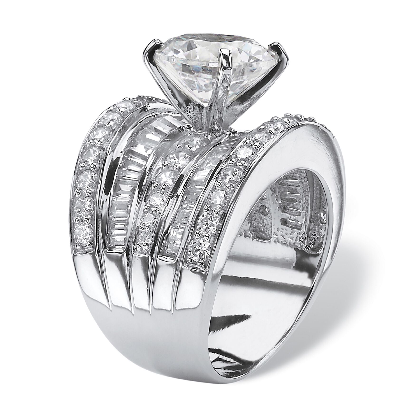 Platinum over Silver Engagement Ring Cubic Zirconia (7 1/7 cttw TDW), , on-hover image number 1