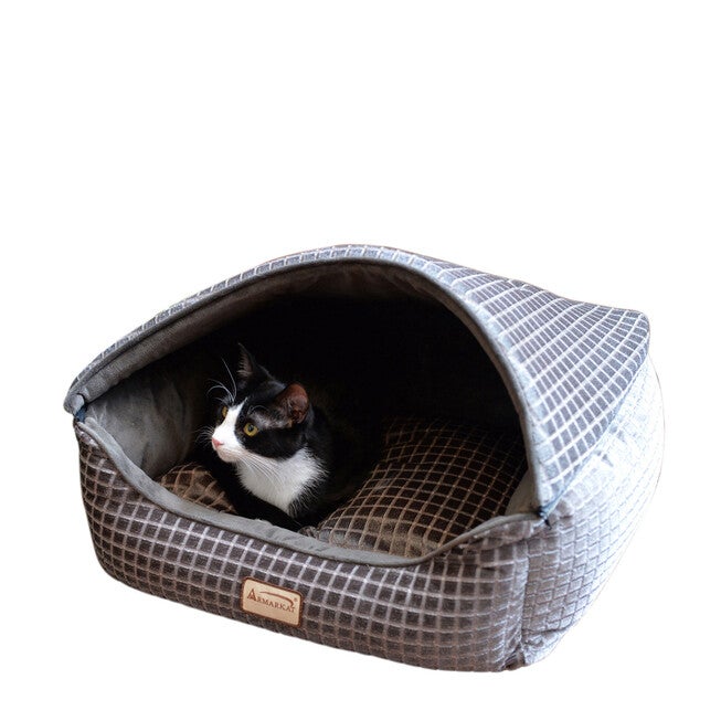 Cuddle Cave Cat Bed With Detachable & Collasible Zipper Top, Removable Cushion Mat, Bronze & Silver, SILVER, hi-res image number null