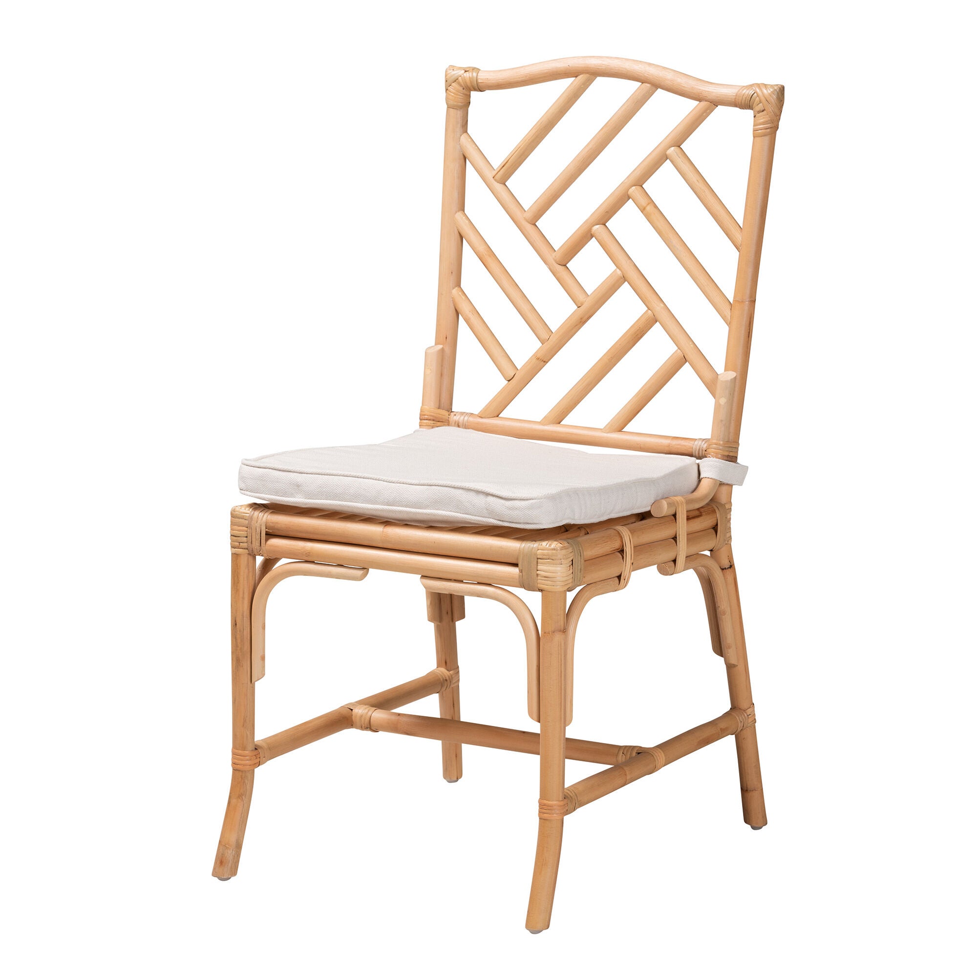 Rio Modern Bohemian Natural Brown Rattan Dining Chair, WHITE, alternate image number 2