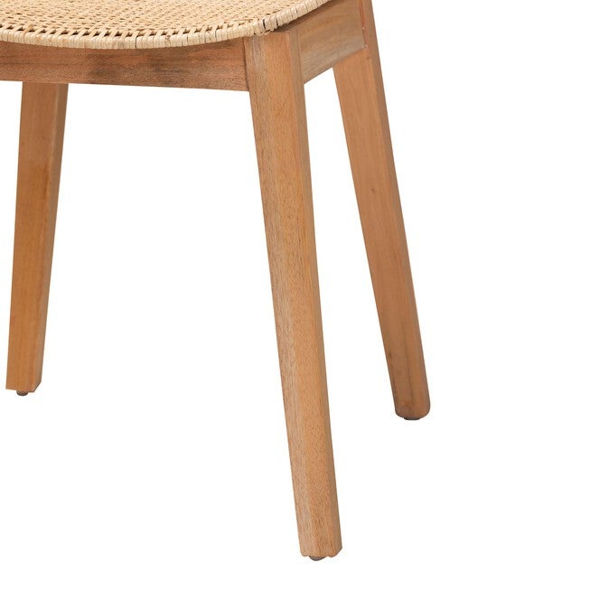 Ballerina Japandi Natural Brown Finished Mahogany Wood And Rattan 2-Piece Dining Chair Set, , alternate image number null