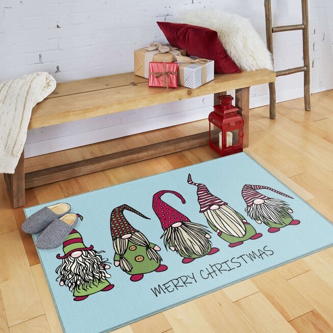 Christmas Gnomes Light Blue Kitchen Rug, , alternate image number null