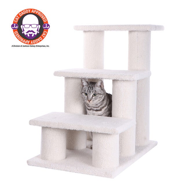 3 Step Cat Pet Step Stairs Ramp, 25 inches Height Dogs Climber And Kitten Step, IVORY, hi-res image number 0