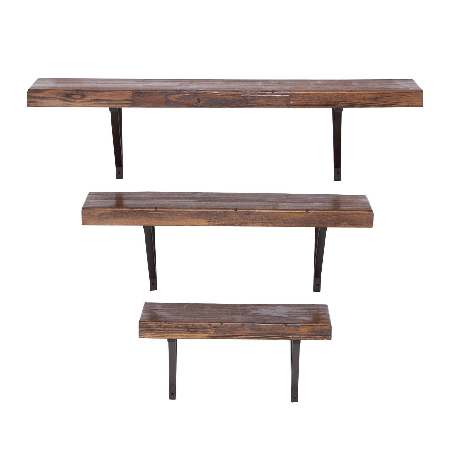 Set Of 3 Brown Wood Industrial Wall Shelf Wall Shelf Woman Within