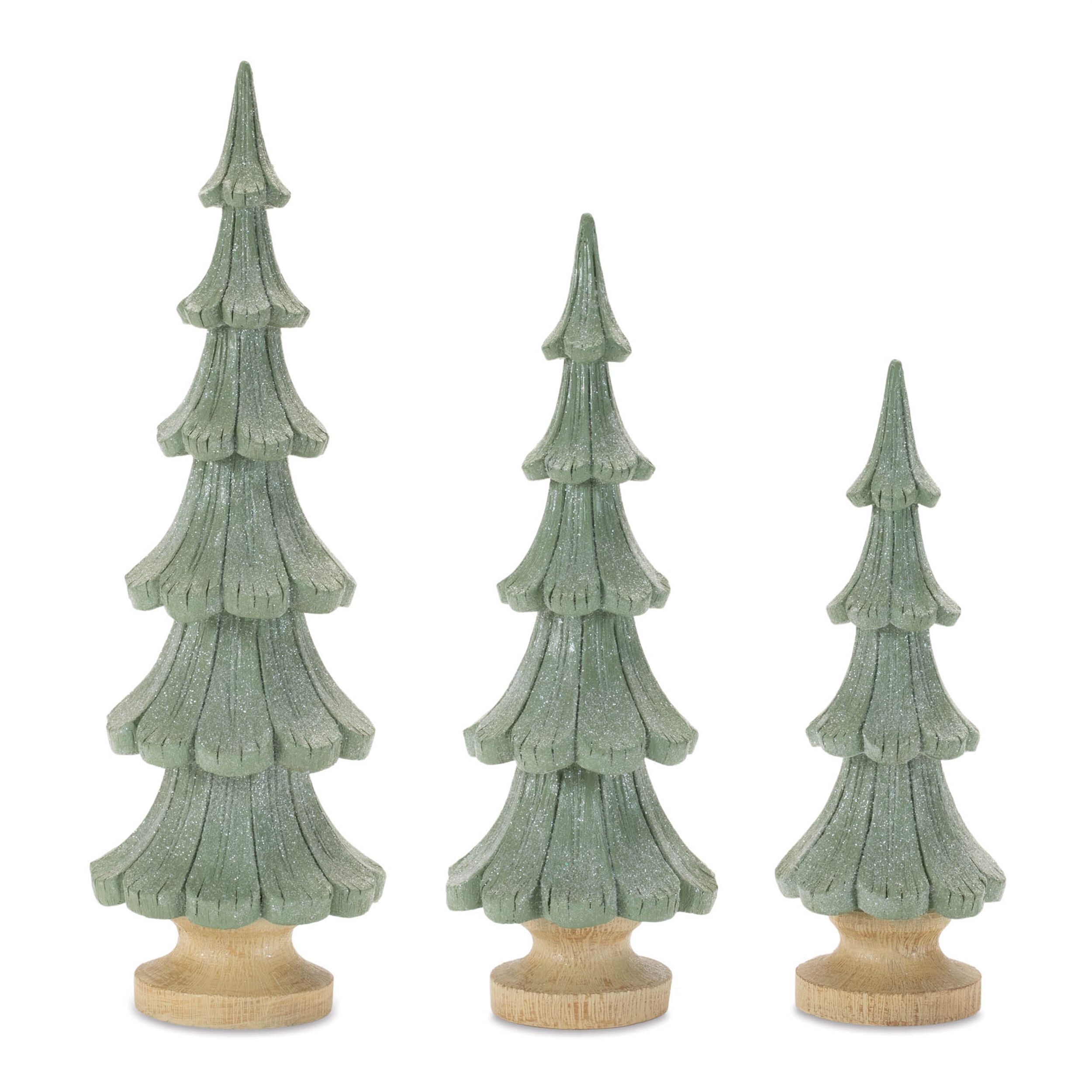 Glittered Pine Tree (Set of 3), GREEN BEIGE, hi-res image number 0