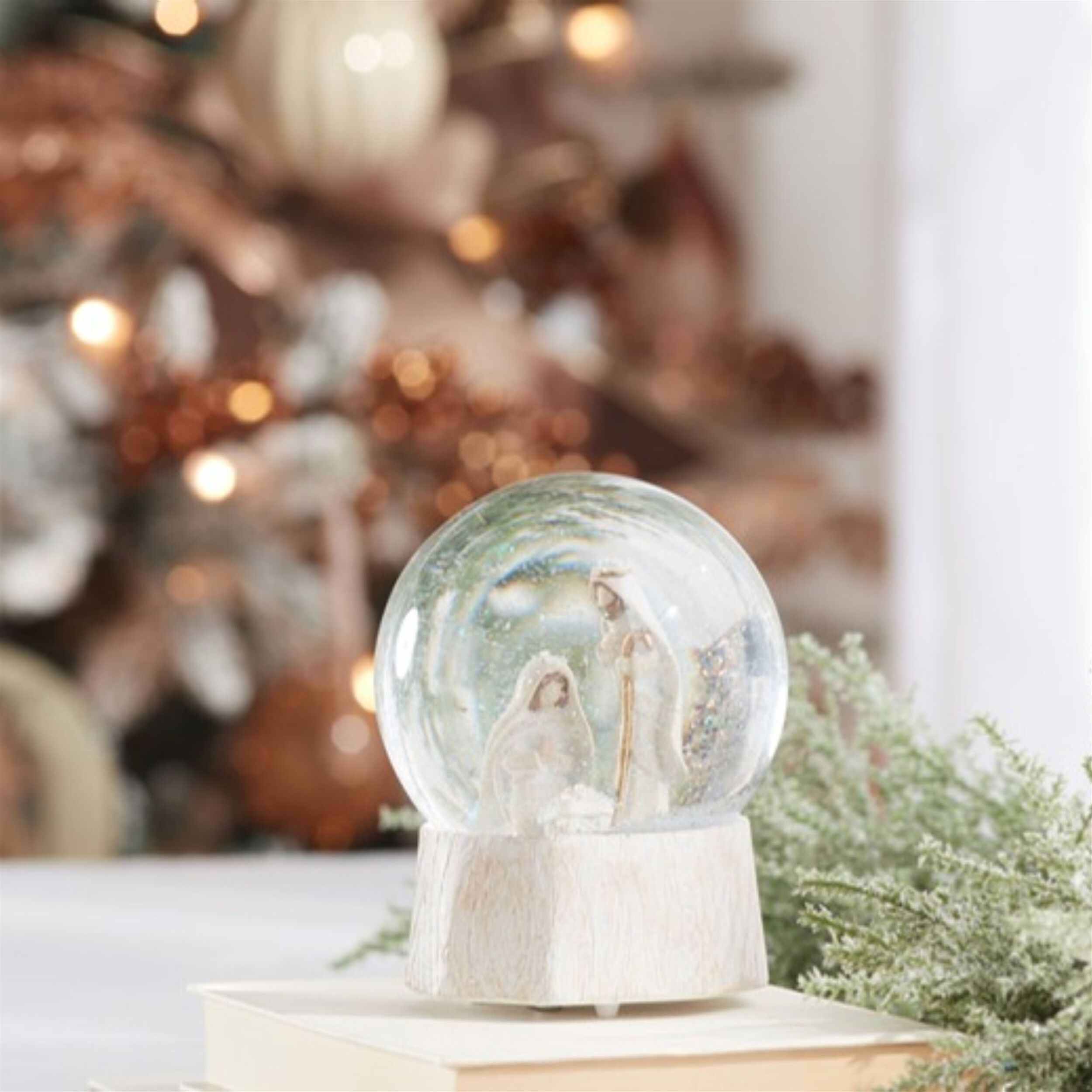 Musical Nativity Scene Snow Globe 5.75 inchesH, WHITE BEIGE, alternate image number 2