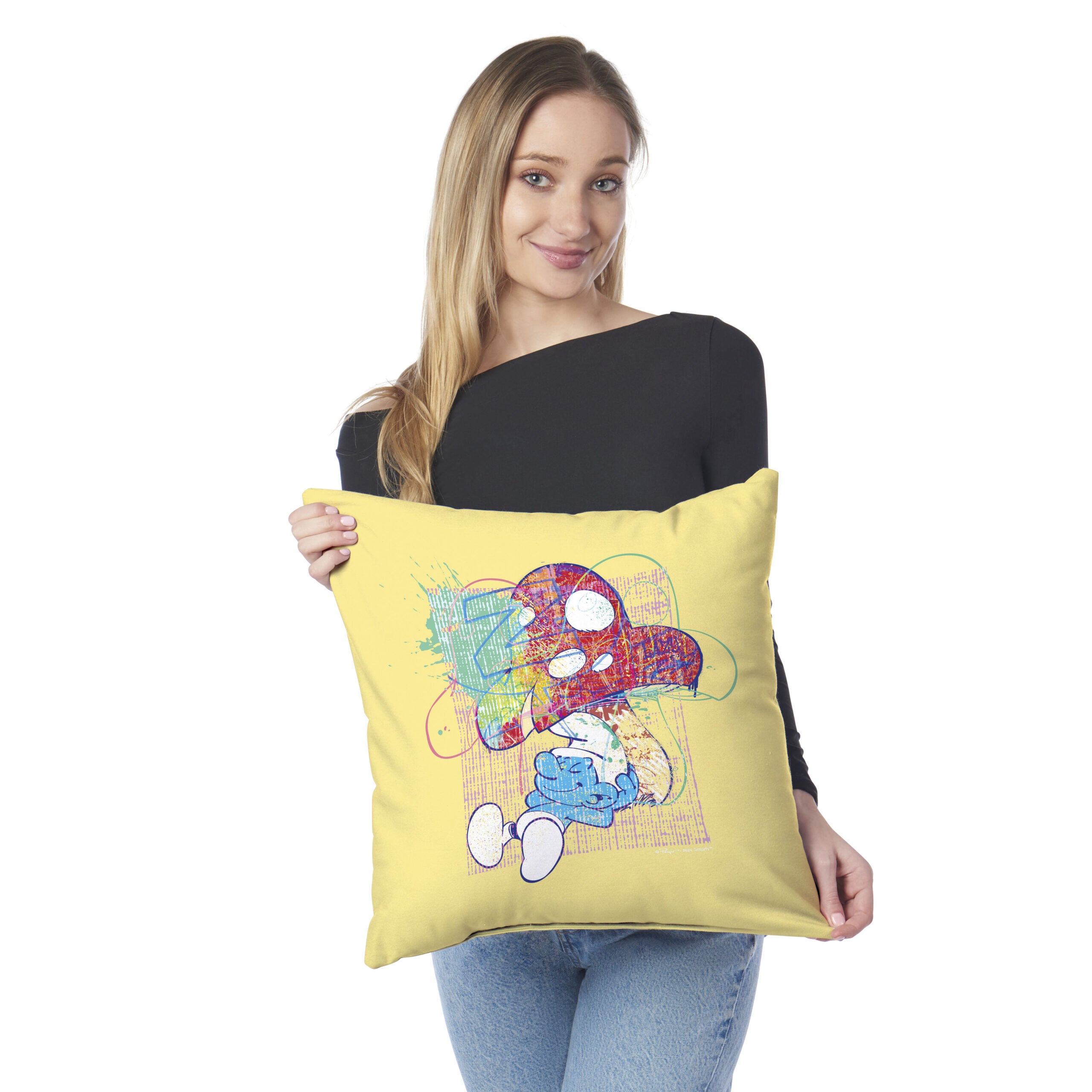 Smurfs Chillaxing Throw Pillow 18x18 inches, YELLOW, on-hover image number 1