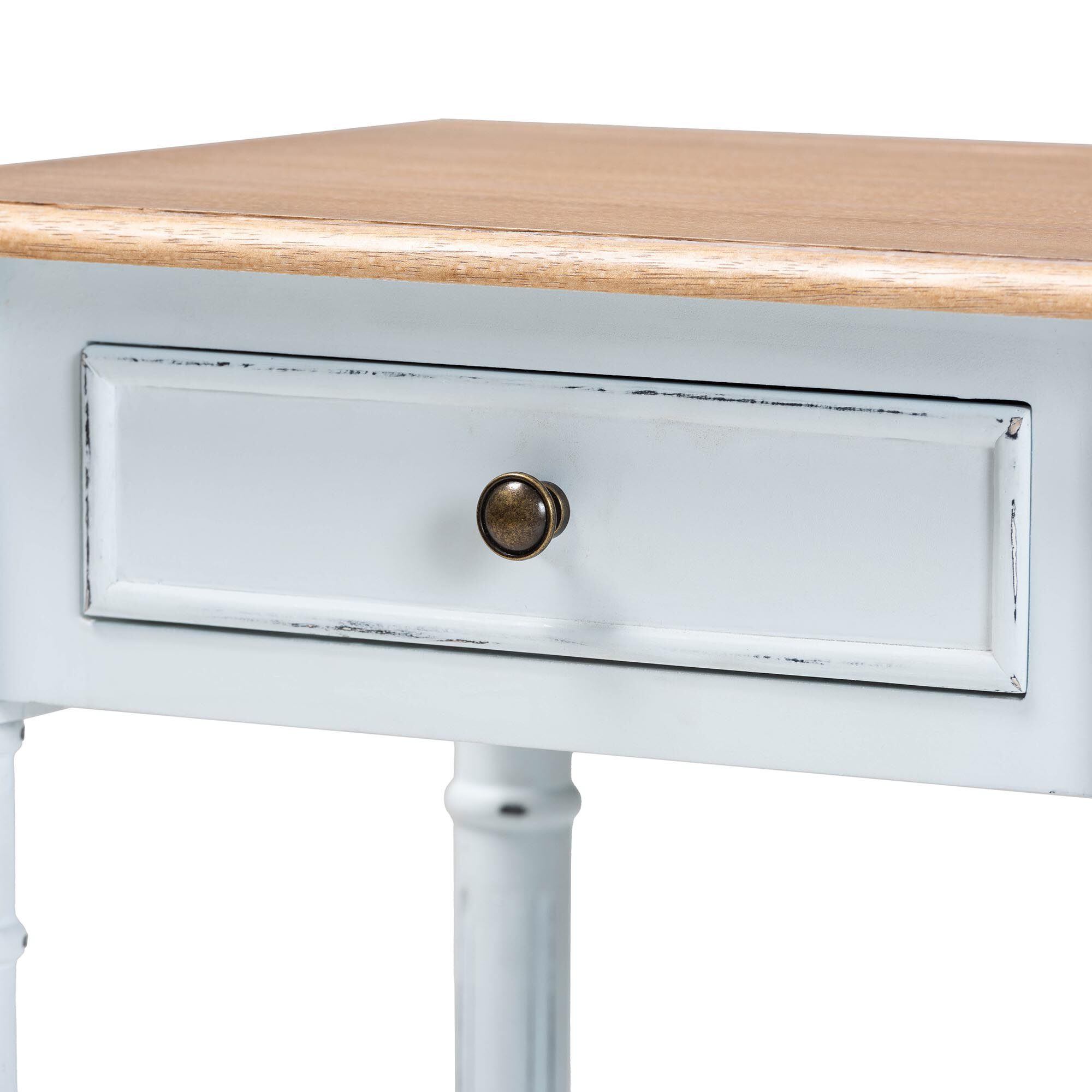 Legrand Classic French Two-Tone White and Natural Brown 1-Drawer End Table, BROWN, alternate image number 6