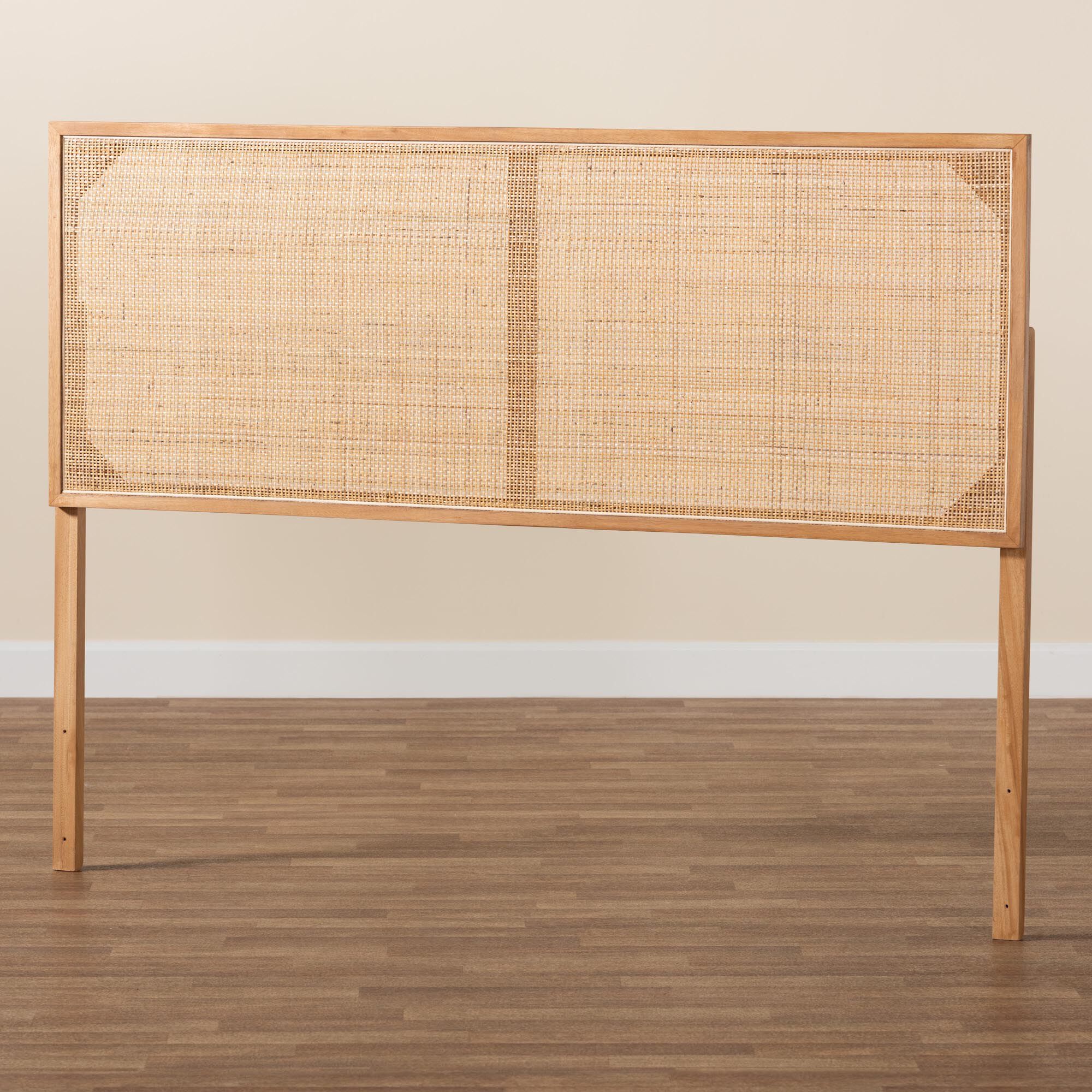 Aurelia Modern Bohemian Natural Brown Finished Bayur Wood and Rattan Queen Size Headboard, NATURAL BROWN, alternate image number 7