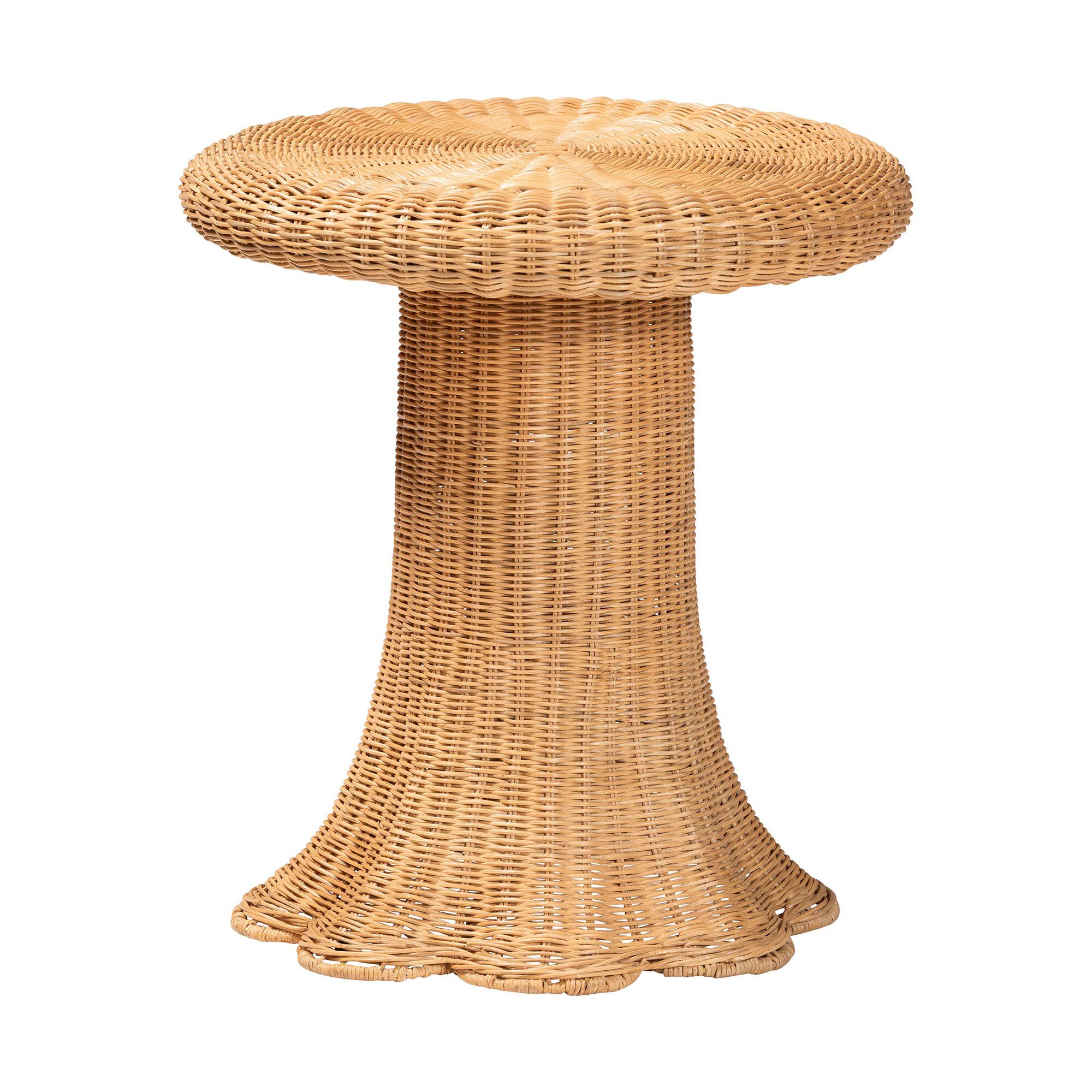 Avalon Scallop Natural Rattan Pedestal Side Table, LIGHT HONEY, alternate image number 1