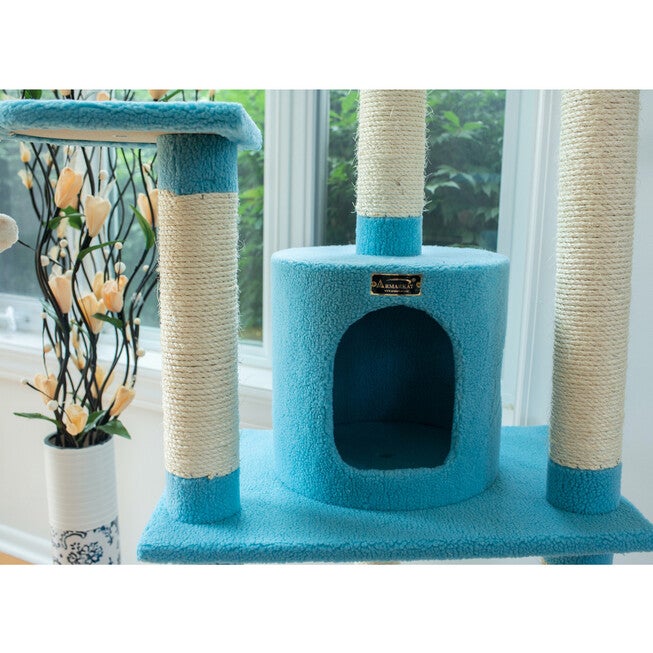 Classic 65 inches Real Wood Five Levels Cat Tree With Perch, Condo, Hanging Tunnel, , alternate image number 3
