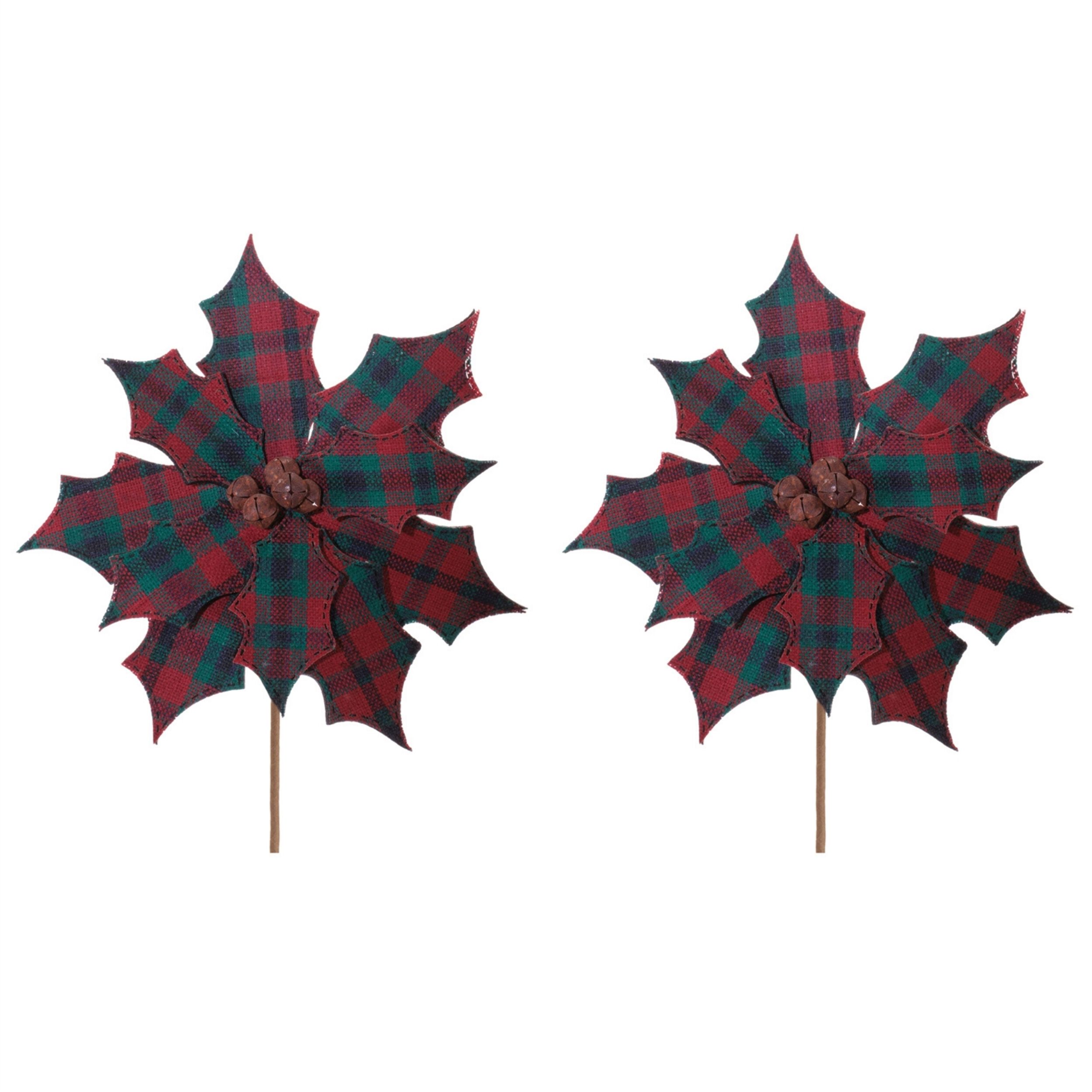 Plaid Poinsettia Stem (Set of 2), RED GREEN, alternate image number 4