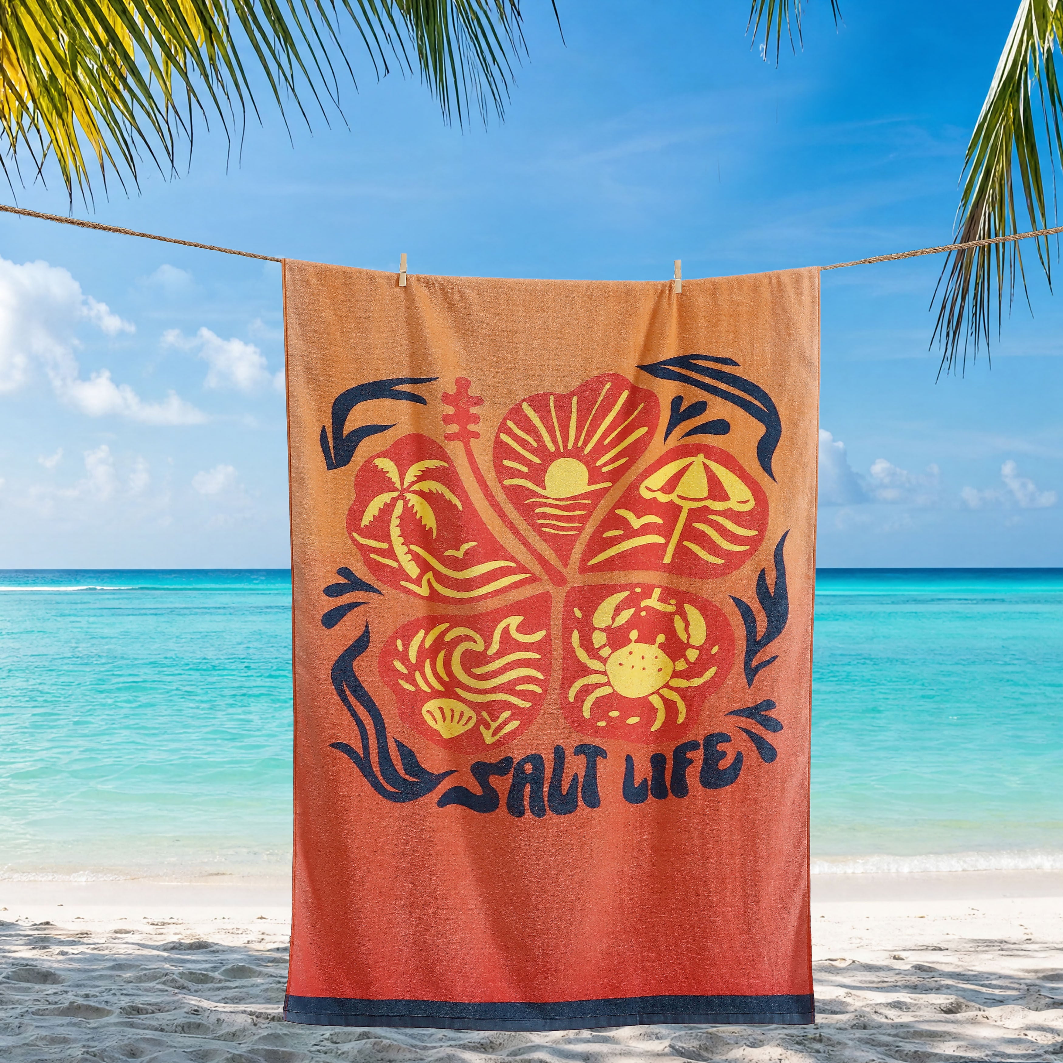 Floral Dip Dye Beach Towel, CORAL, alternate image number 1