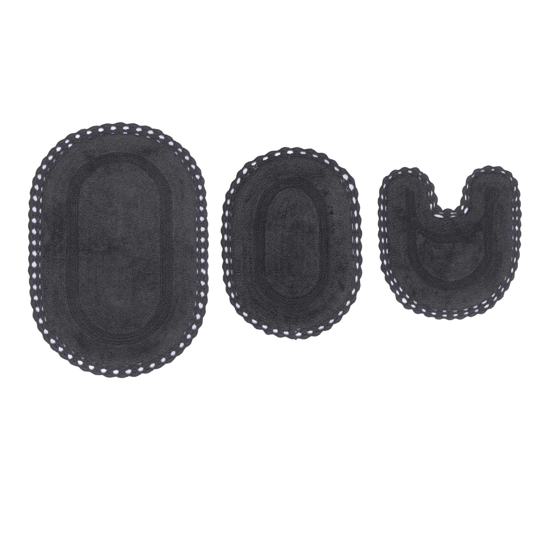 Hampton Crochet 3-Pc. Bath Mat Set, GREY, hi-res image number 0