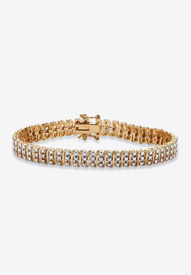 Yellow Gold Plated S Link Tennis Bracelet (7.5mm), Genuine Diamond Accent 8 inches, DIAMOND, hi-res image number 0