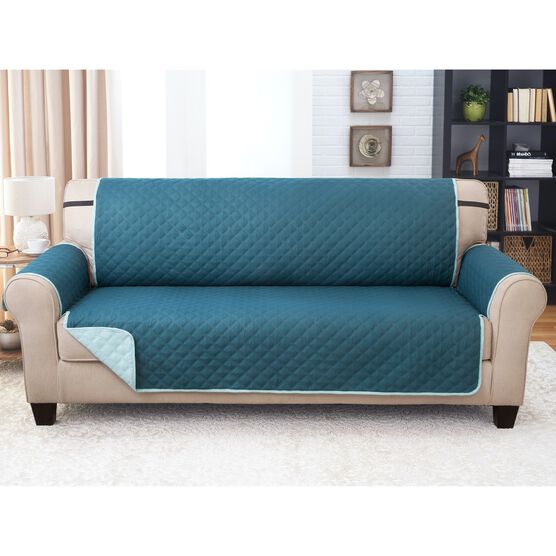 Solid Reversible Quilted Sofa Furniture Protector, JADE TEAL, hi-res image number null