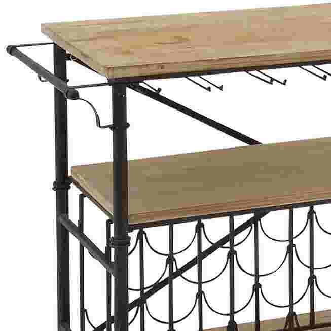 Close-up of the top shelf and wine glass holder of the wine storage cart