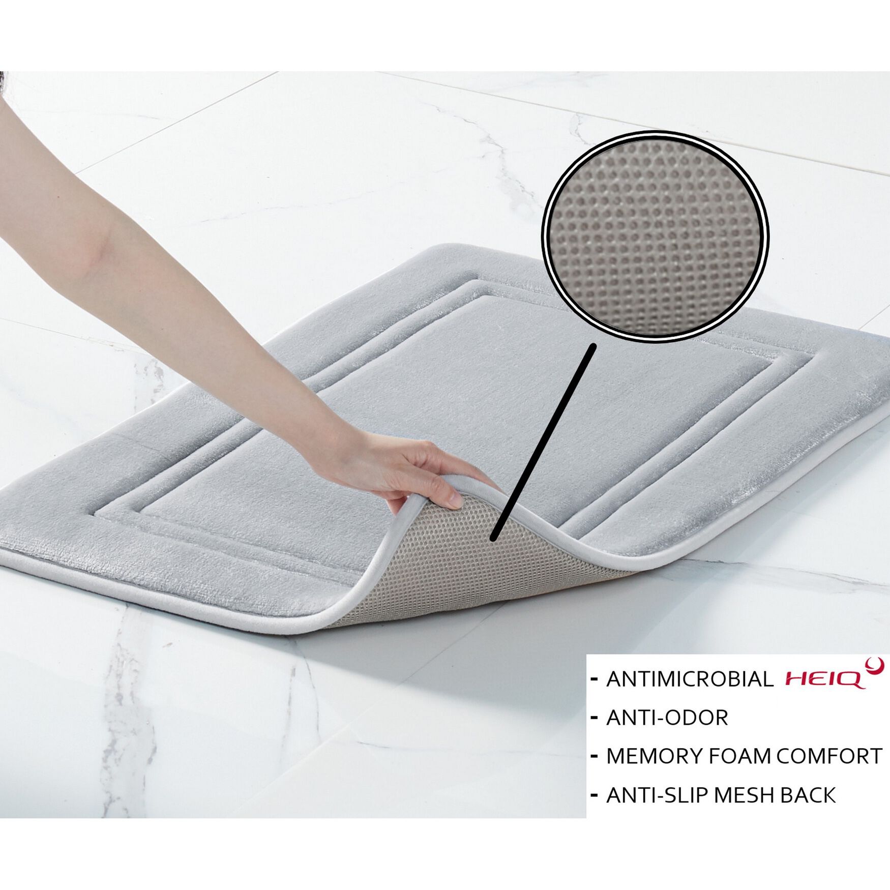 Heiq Antimicrobial Memory Foam Set Of 2 17X24 Bath Rug In Blue, , alternate image number 3