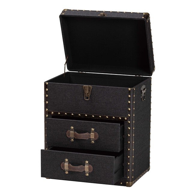 Agatha Vintage Black Canvas 2-Drawer Storage Trunk, BLACK, alternate image number 2