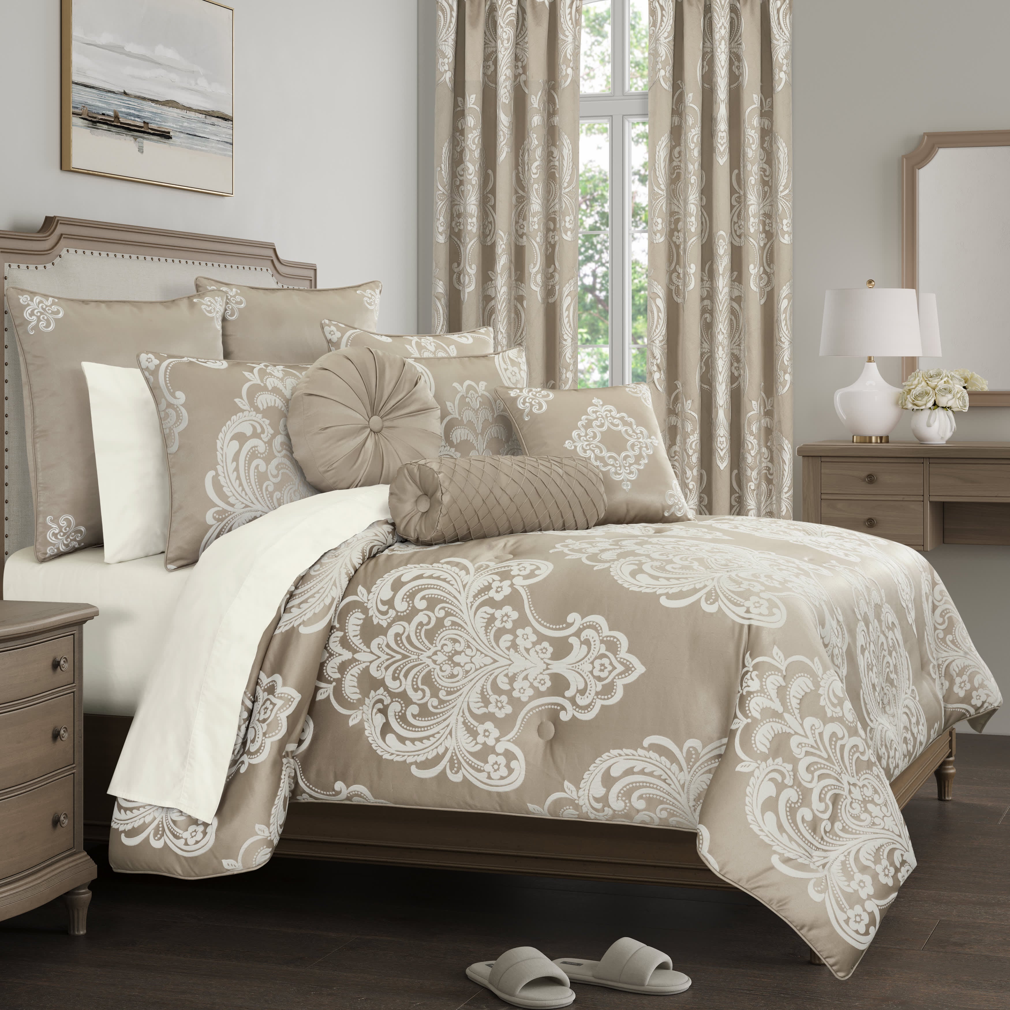 Potenza Sand 3 Piece Comforter Set, SAND, hi-res image number 0