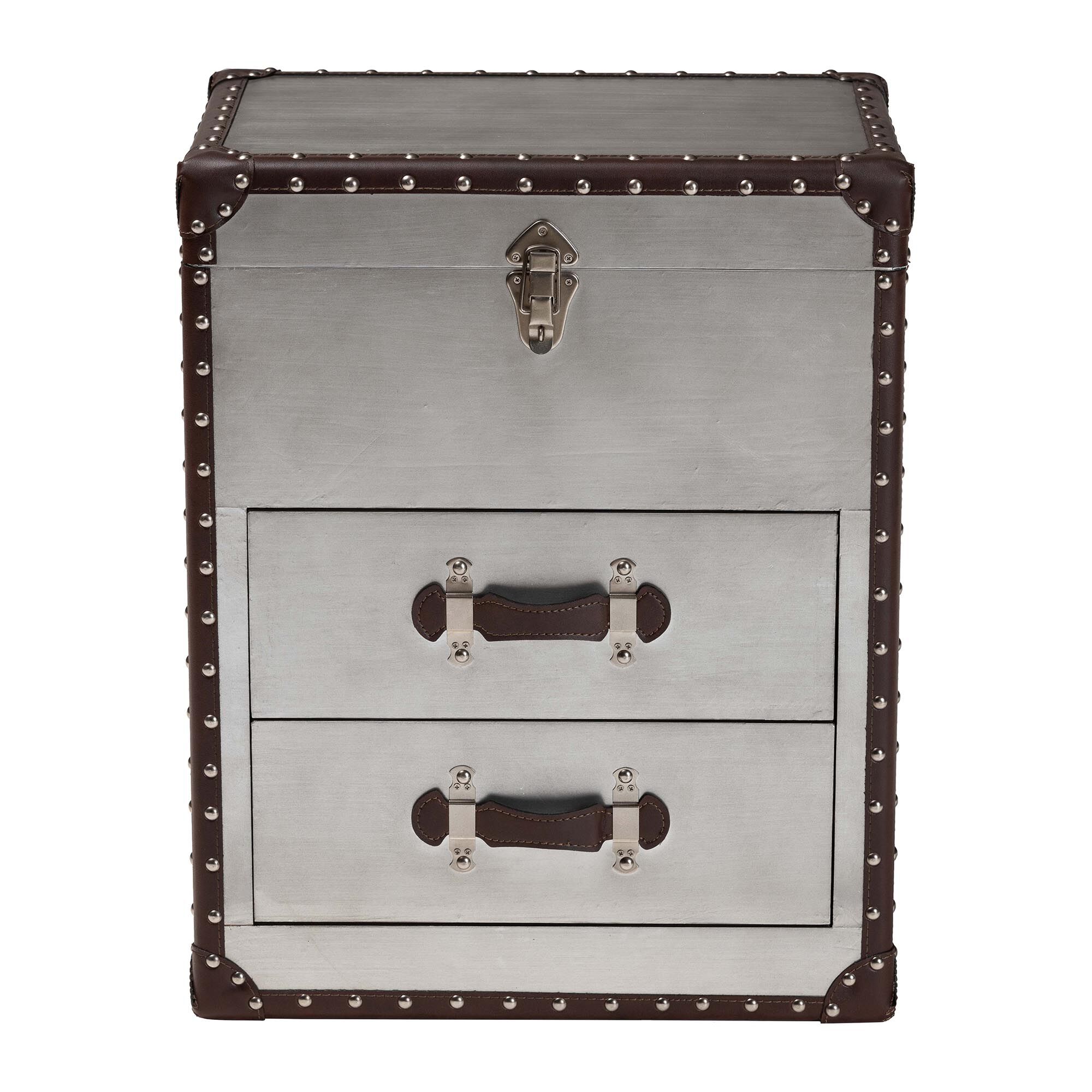 Calidore Vintage Silver Metal 2-Drawer End Table, SILVER, alternate image number 3
