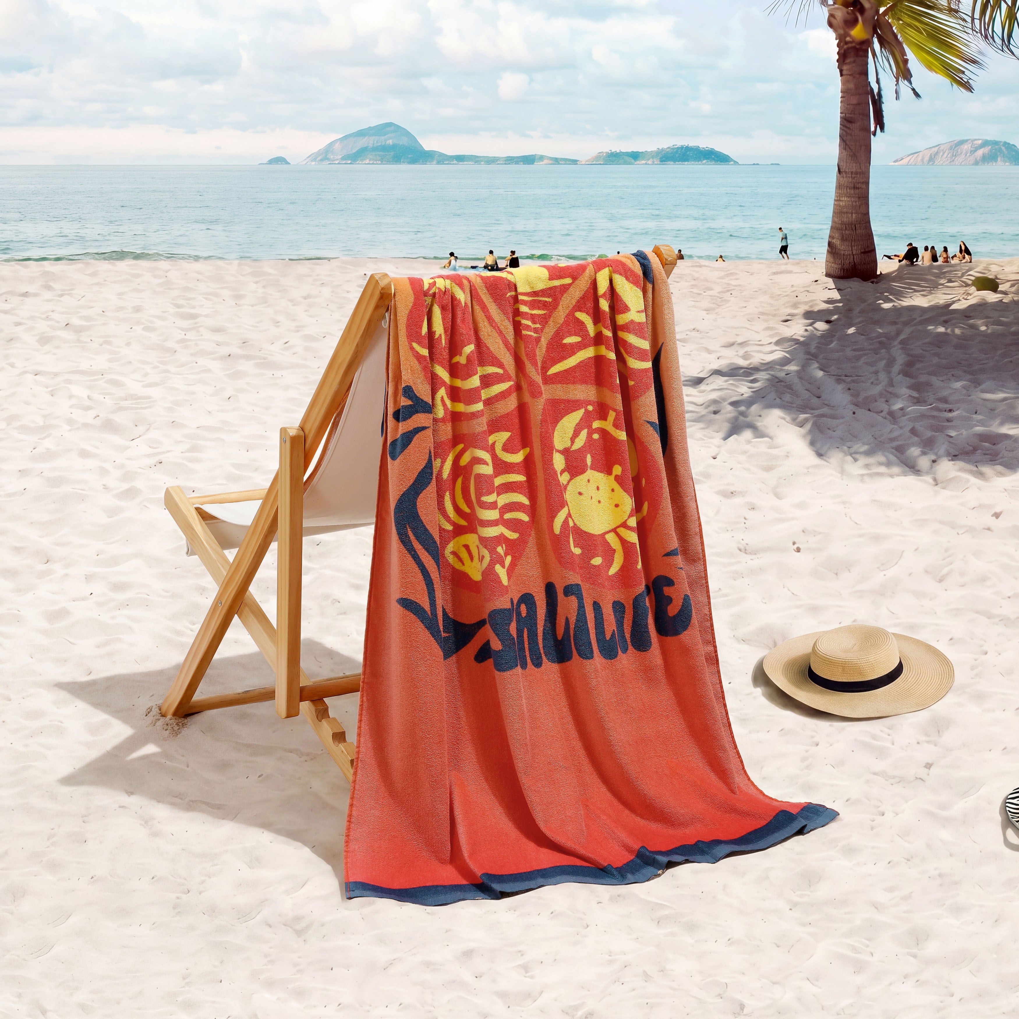 Floral Dip Dye Beach Towel, CORAL, hi-res image number 0