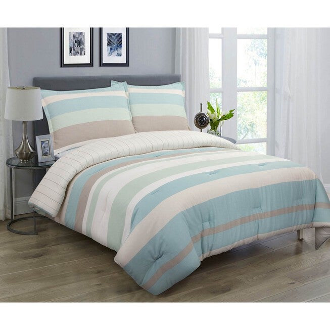 Coastal Stripe Comforter Set, BLUE GREEN BROWN, hi-res image number 0